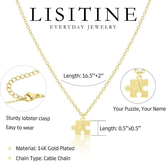 Initial Necklaces for Women Trendy, 14K Gold Plated Puzzle Name Necklace Dainty - Picture 4 of 6